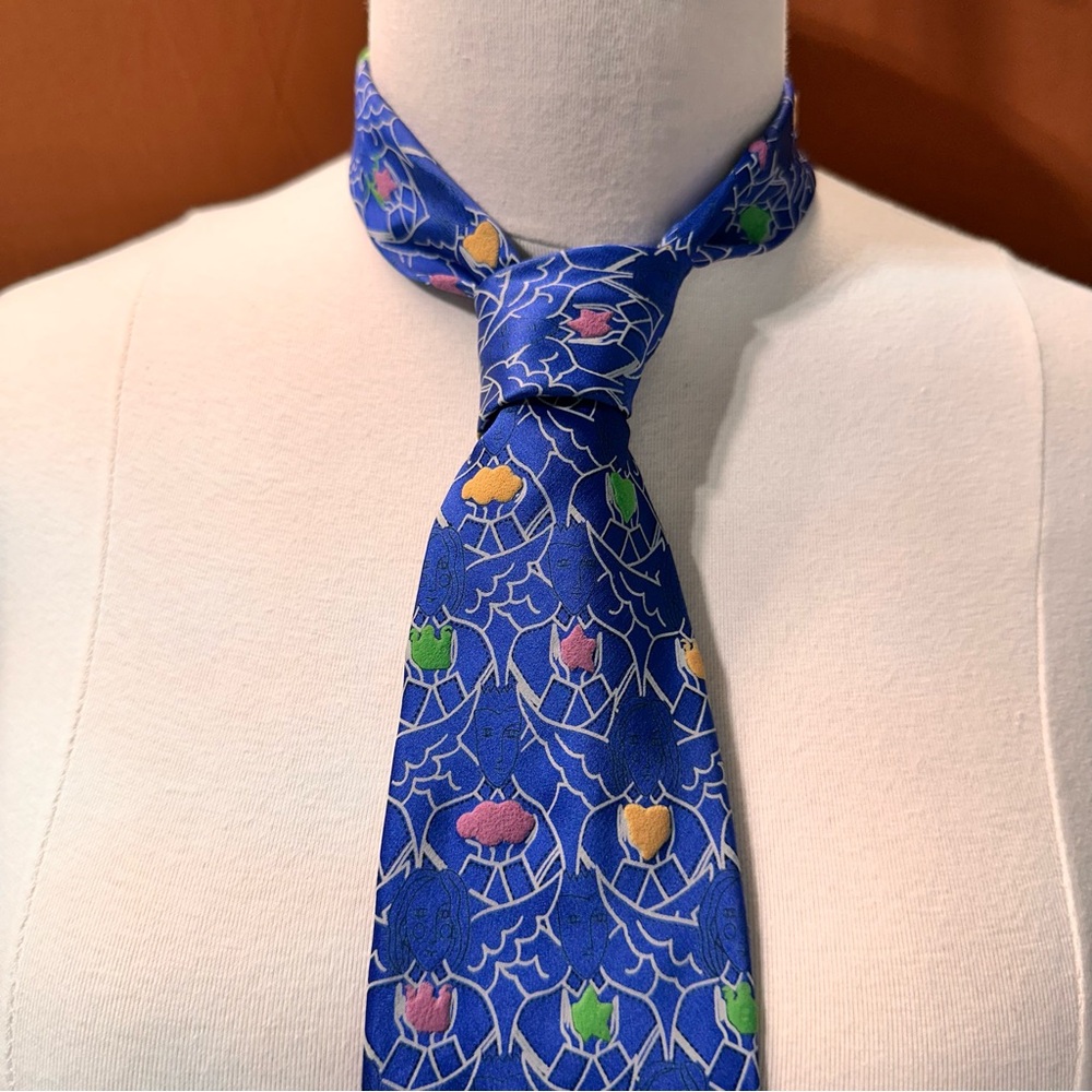 Jc De Castelbajac Silk Men's Tie Design Art Face Blue Multicolor Classic Necktie